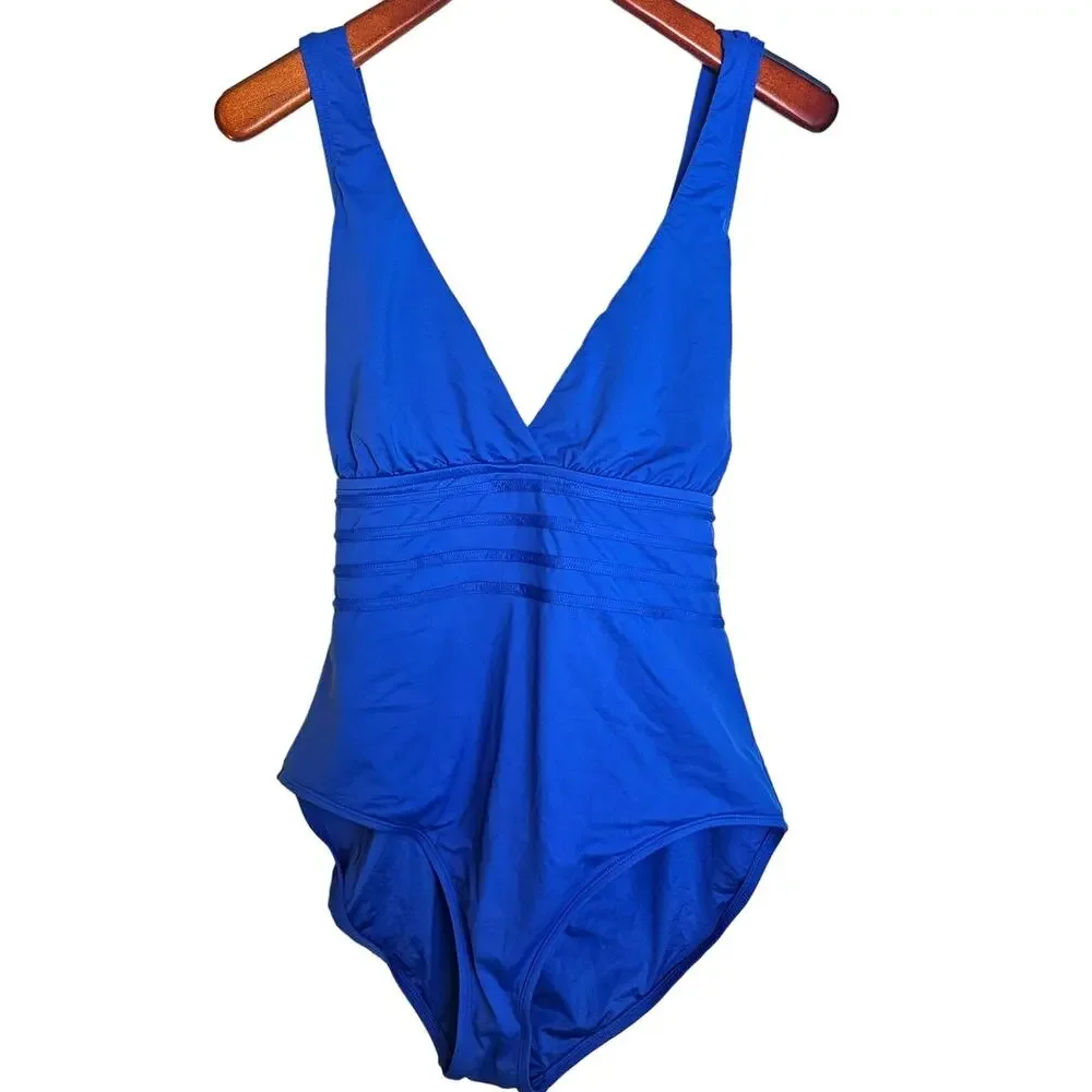 La Blanca Island Goddess Multi-Strap Cross-Back One-Piece Swimsuit in Sapphire